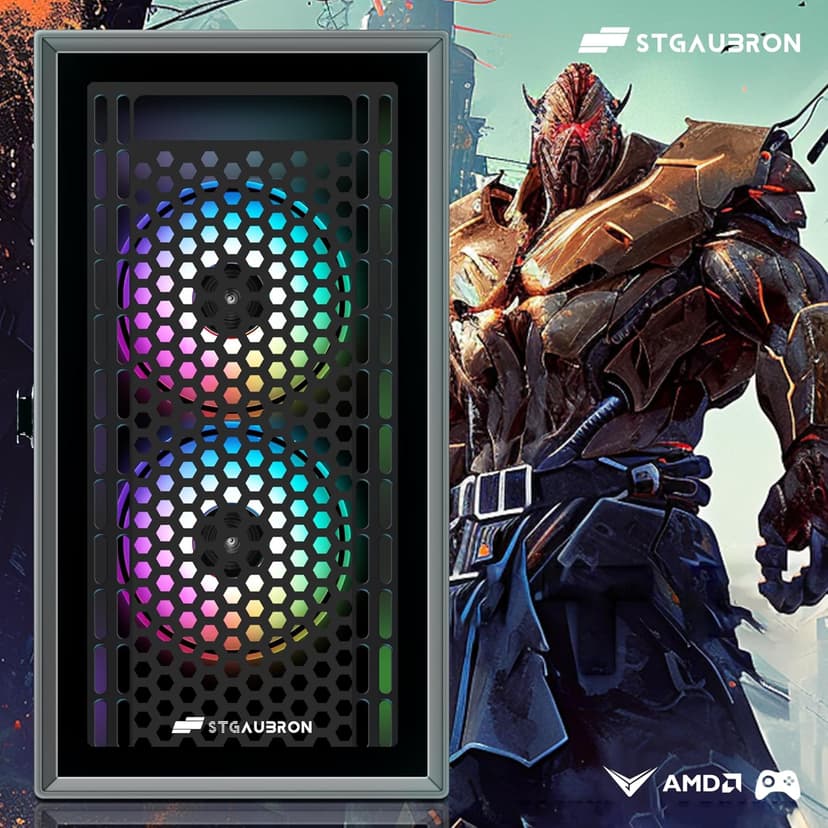 STGAubron Gaming Desktop PC, Radeon RX 550 4G GDDR5, Intel i7 Xeon E5 3.0GHz, 16G Ram, 512G SSD, 600M WiFi, BT 5.0, RGB Fan x 3, Windows 10 Home