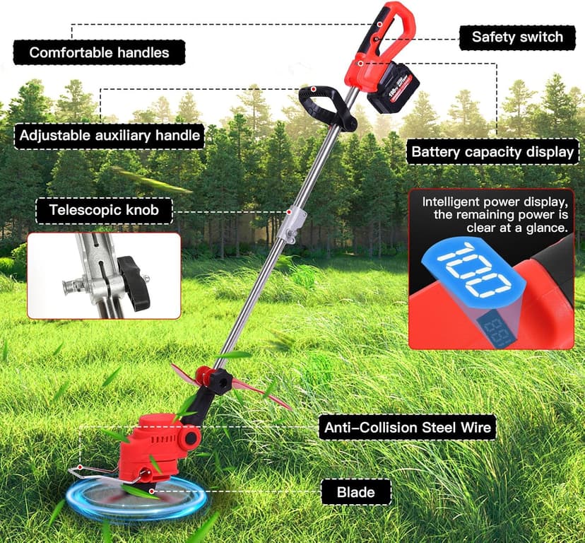 21V Cordless 2-in-1 Tiller & Weed Whacker Combo | 12"x9" Rototiller, 4x4 Blades & 8" Trimmer - 2×21v Battery, 360 RPM for Gardening, Garden Tiller, Electric Tiller, Cultivators for Gardening