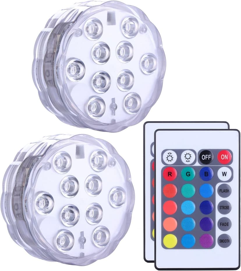 Submersible LED Lights Remote Control Battery Powered, RGB Multi Color Changing Waterproof Light for Pool, Vase Base, Spa, Aquarium, Pond, Hot Tub, Decoration, Party, 2-Pack