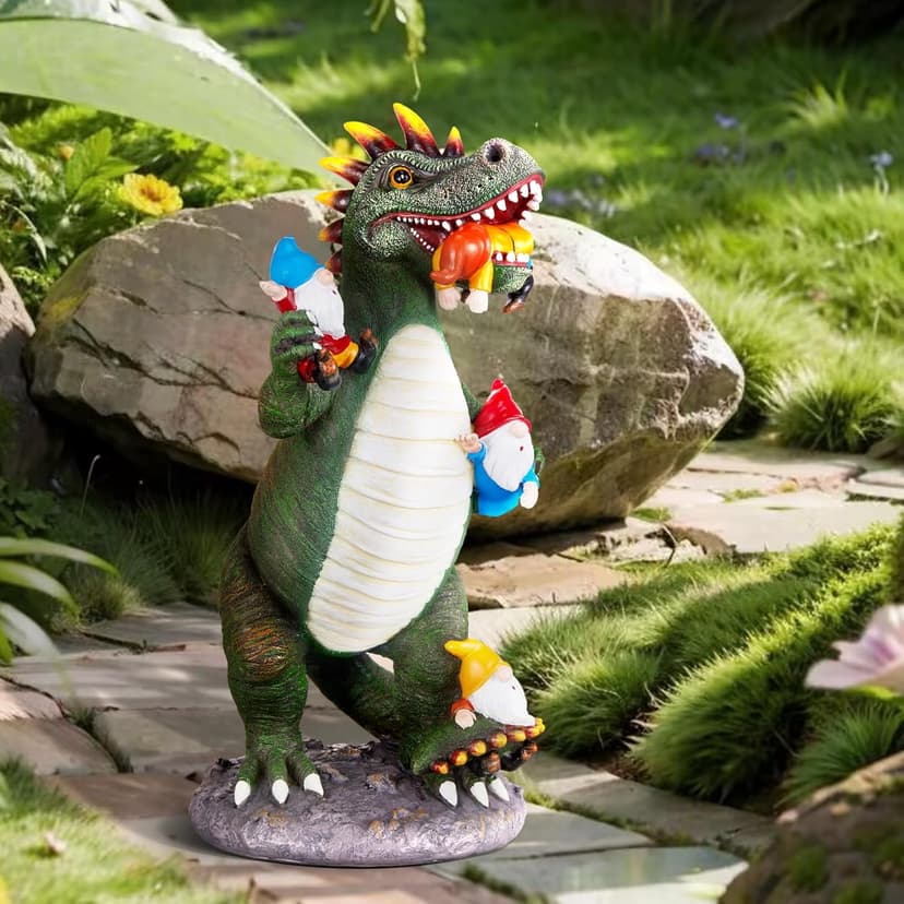 Dinosaur Eating Gnomes Garden Decor Statue - Funny Dinosaur Gnome Massacre Outdoor Decor for Yard, Patio, Lawn Ornaments - Garden Gifts for Mothers Day, Housewarming, Festival