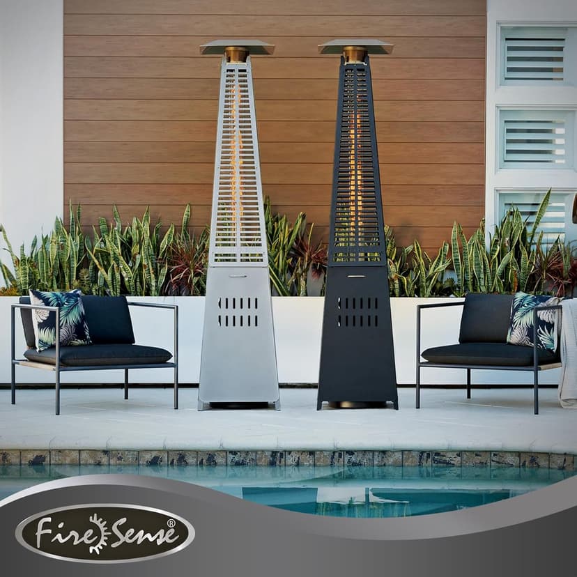 Fire Sense 66991 Pyramid Flame Patio Heater 40,000 BTU Outdoor Propane Heater Tower with Wheels - Black