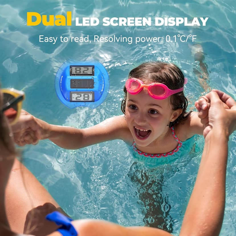 Pool Thermometer Solar Digital Floating, High Precision Large Screen Without Fogging with Double-Sided Display Screen for Swimming Pool, Aquarium, Spa, Hot Spring, Ponds