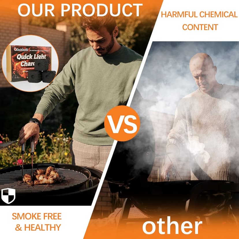 Quick Light Charcoal Instant Light Hardwood Lump Charcoals Premium Instant Charcoal Briquettes for BBQ Grilling Camping Outdoor 210 mins Long Lasting Low Smoke Clean Burning 4 Rolls 12 PCs