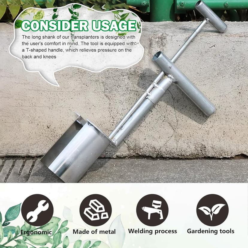 2 Pack Bulb Planter Tool Stainless Steel, Plant and Fruit Tree Seedling Transplanter, Bulb Transplanter Tool for Digging Holes to Transplanting
