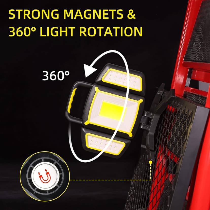 Yzoni Magnetic Light, Portable LED Work Light with 5 Light Modes, Magnetic Base Rechargeable Battery Operated COB Flashlight, Hold to Dim Flood Light for Car Repairing, Camping