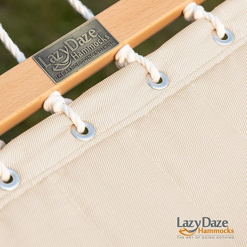 Lazy Daze Hammocks 12 FT Double Quilted Fabric Hammock with Spreader Bars and Detachable Pillow, 2 Person Hammock for Outdoor Patio Backyard Poolside, 450 LBS Weight Capacity, Natural
