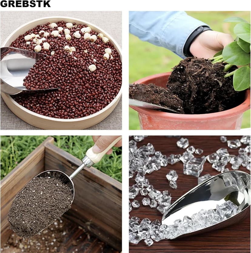 GREBSTK Garden Hand Large Capacity Fertilizer Scoop Soil Shovel Stainless Steel Gardening Trowel for Transplanting, Digging, Planting, Cultivation