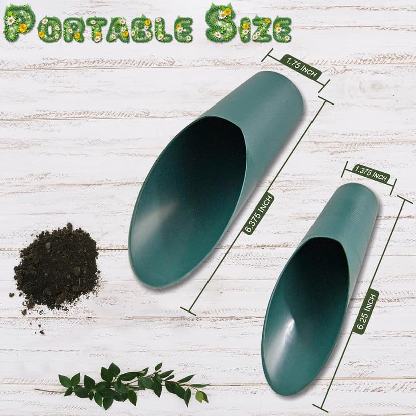 Home-X Set of 2 Soil Scoops - Mini Hand Scoops for Transplanting, Weeding, and Potting - Small Garden Scoop, Potting Scoopers, Bonsai Tool - Set of 2 Different Sizes 6½" x 2½" and 6¼" x 1¾" - Green