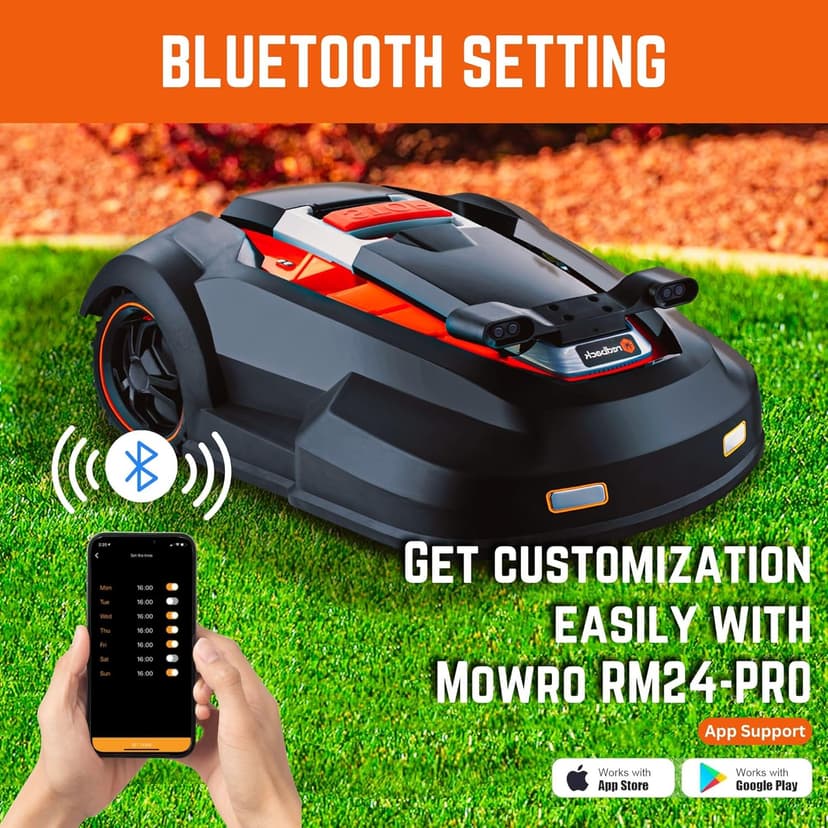 RM24PRO Robot Lawn Mower with Bluetooth App Control Ultrasonic Sensor Metal Plate 1/4 Acre 20 Degrees Slope for Small to Medium Yards