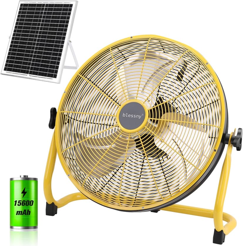 16" Large Solar Rechargeable Floor Fan, 15600 mAh 20W Solar Powered Portable Battery Fan for Home Outdoor Camping Gazebo Chicken Coop Greenhouse Barn, with 360° Adjust Tilt