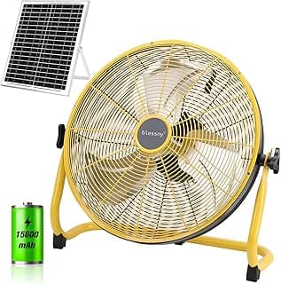 16" Large Solar Rechargeable Floor Fan, 15600 mAh 20W Solar Powered Portable Battery Fan for Home Outdoor Camping Gazebo Chicken Coop Greenhouse Barn, with 360° Adjust Tilt