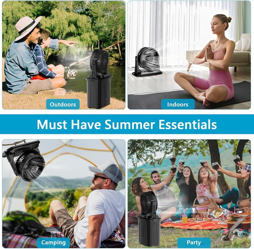 GHORA Portable Misting Fan with Remote,Camping Fan with 20000mAh Rechargeable Battery,9L Water Tank,4 Speed Levels,4 Spray Modes,RGB Lights for Fishing,Travel,Garden Parties,Outdoor Indoor Cooling