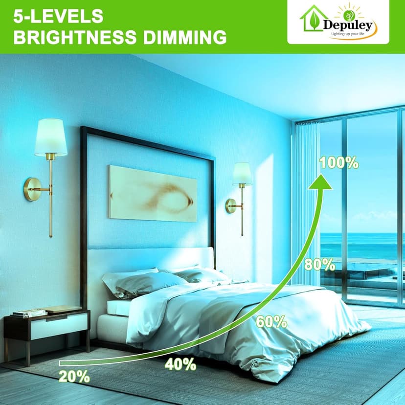Depuley Battery Operated Wall Sconce: Set of 2 Wireless Wall Lights with Remote for Bedroom - Rechargeable 15 Colors Gold Wall Lamp for Living Room Hallway