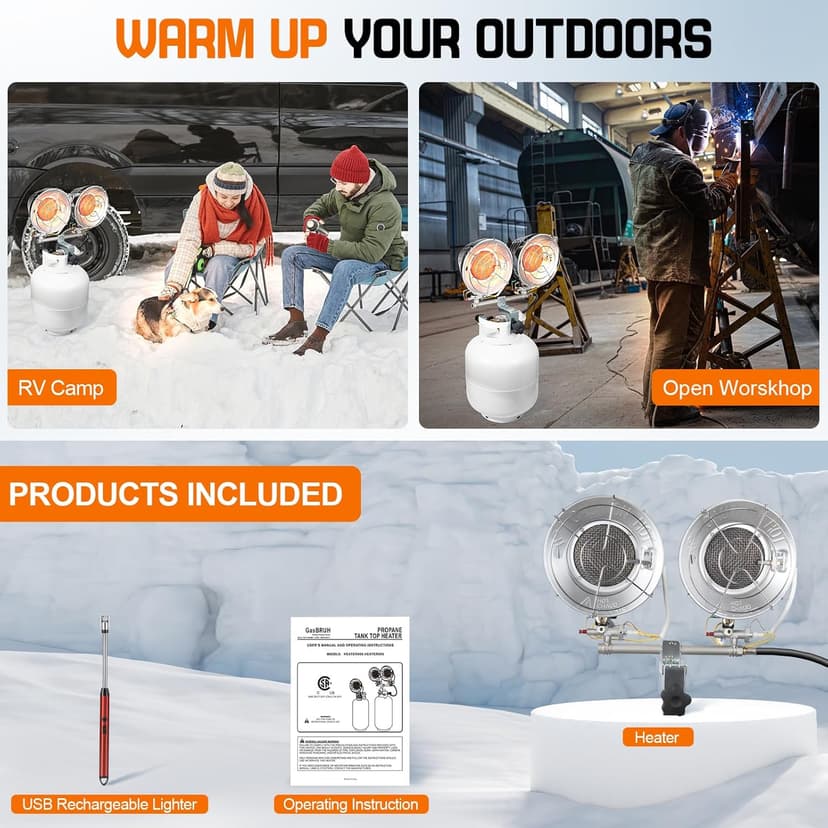Double Tank Top Outdoor Propane Heater With a Windproof Lighter, 36000BTU Outdoor Propane Heater With Shut-off Valve and Tip-over Switch for Garage,Patio, Camping,RV(CSA)