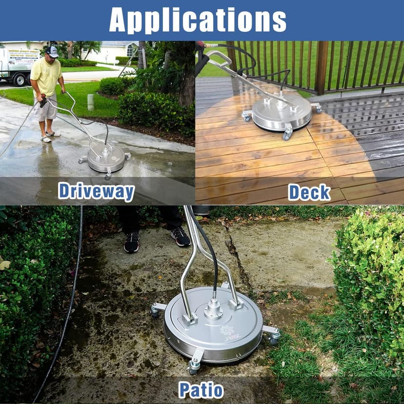 janz 20" Pressure Washer Surface Cleaner with 4 Wheels,Dual Handle,Stainless Steel Housing, 4 Replacement Nozzles and 2 Hose Adapters,Ideal for Driveways, Sidewalks,Patios,Decks Cleaning