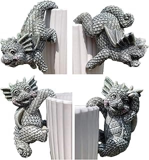 4 PCS Cute Dragon Figurines, Hanging Animal Statue for Planter Pot, Resin Climbing Sculpture Flower Pot and Vase Hugger for Patio Lawn Yard Ornaments