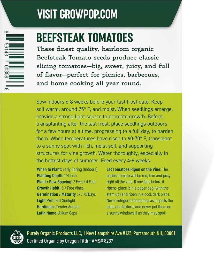 Organic Tomato Seeds (Ponderosa Red Beefsteak) - Approx 75 Seeds - USDA Organic, Non-GMO, Open Pollinated, Heirloom, USA Origin