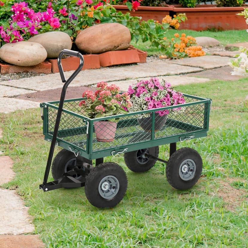 Garden Cart Wagon - 400 lbs Capacity Heavy-Duty Steel Mesh Utility Cart with Removable Sides, All-Terrain Wheels & Pull Handle for Yard, Lawn & Garden Hauler