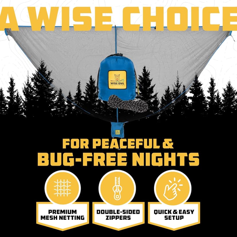 Wise Owl Outfitters Hammock Bug Net - The SnugNet Mosquito Net for Hammocks - Premium Quality, Waterproof, Mesh Hammock Netting w/Double-Sided Zipper - Essential Camping Gear