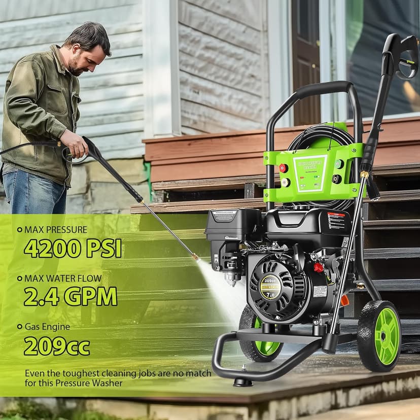 TEANDE Gas Pressure Washer 4200PSI 4.0GPM Power Washer Gas Powered 209CC Engine w/ 5 QC Nozzles, Soap Tank, 25ft Hose for Cleaning Car Driveway Fence Furniture, EPA/CARB/ETL Compliant
