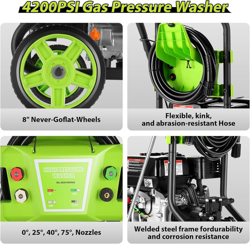 TEANDE Gas Pressure Washer 4200PSI 4.0GPM Power Washer Gas Powered 209CC Engine w/ 5 QC Nozzles, Soap Tank, 25ft Hose for Cleaning Car Driveway Fence Furniture, EPA/CARB/ETL Compliant