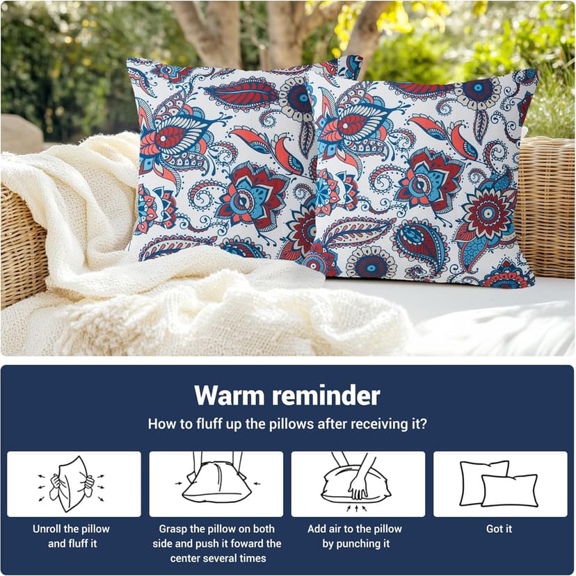 Waterproof Outdoor Pillows, Feather and Down Filled Outdoor Throw Pillows Water-Resistant Decorative Premium Lumbar Pillow Pack of 2