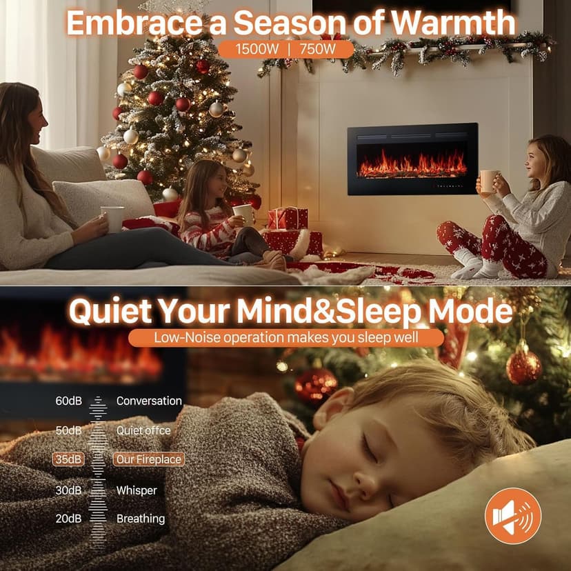 Sweetcrispy 60" Electric Fireplace Wall Mounted or Recessed Insert, 1500W/750W Freestanding Fireplaces Heater with Remote Control,13 Adjustable Flame Color, 12H Timer, Touch Screen