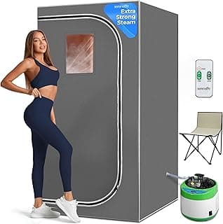 SereneLife Portable Sauna Box for Home, Steam Sauna Tent with 4L Steamer, Folding Sauna Chair, Remote Control in-Home Spa, 71" x 35" - inch (Grey)