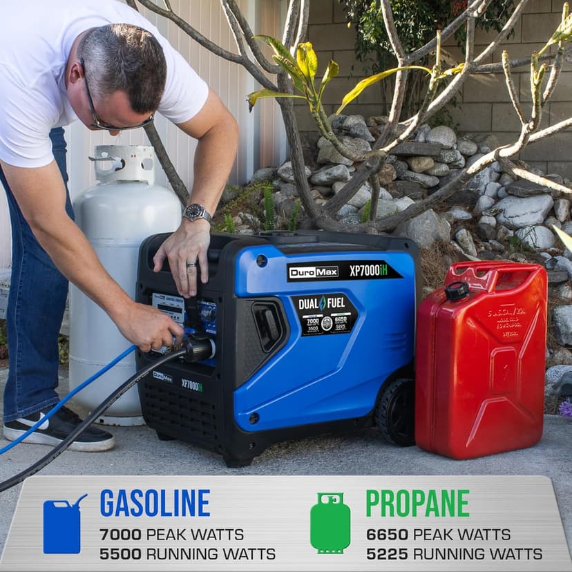 DuroMax XP7000iH 7,000-Watt Dual Fuel Portable Digital Inverter Generator - Gas & Propane, Remote Electric Start, RV & Emergency Ready