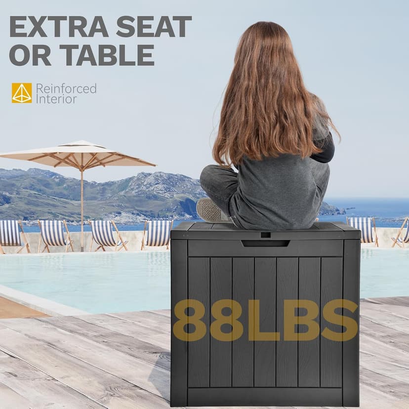 DWVO 30 Gallon Outdoor Storage Box with Side Handles and Lockable Lid, Weatherproof Resin Deck Box for Patio, Cushions, Garden Tools, and Supplies - Black