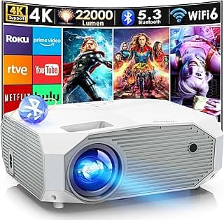 YOWHICK 4K Projector with WiFi and Bluetooth, 20000L Native 1080P Outdoor Portable Movie Projector, Smart Video Projector, 50% Zoom/400" Display, Compatible with HDMI/USB/PC/TV/PS5/DVD/Android/iOS
