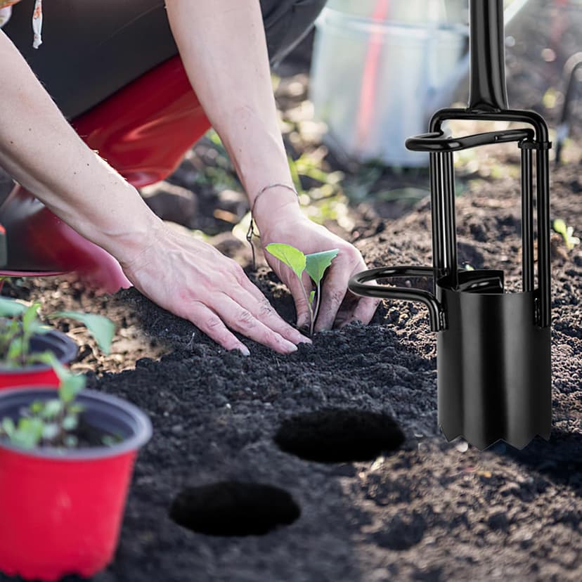 Bulb Planter Tool Long Handle, Tulip Bulb Planter Tool with Serrated Base & Double Pedal, Soft T Grip Sod Plugger, Heavy Duty Bulb Planter Tool for Digging Holes Sowing Plant Bulb