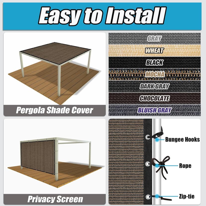 Amagenix 90% Sun Shade Cloth with Grommets, 8' x 10' Pergola Replacement Shade Cover Canopy Privacy Screen for Outdoor Patio Garden, Mocha (We Customized)