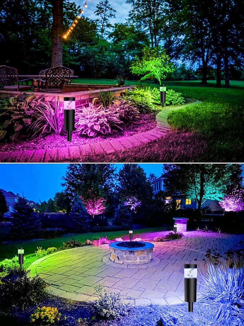 5W RGBW Low Voltage Landscape Pathway Lights with Connectors 12V Outdoor Color Changing Landscape Lighting LED Bollard Path Lights Wired Waterproof Walkway Light for Garden Yard (12 Pack)