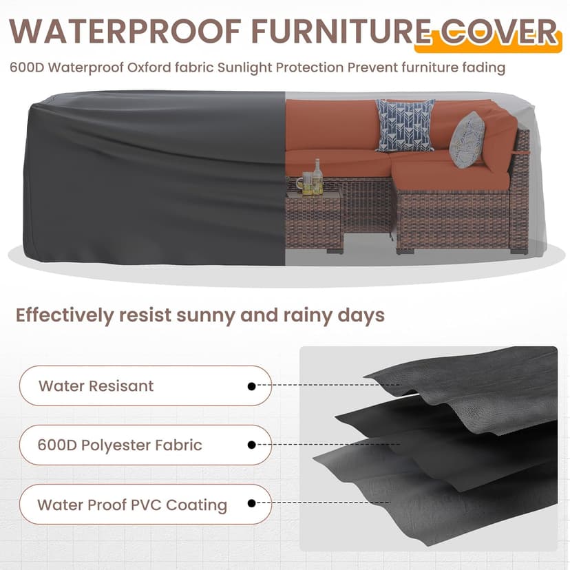 UDPATIO Patio Furniture Set With 44'' Fire Pit Table,Modular Outdoor Furniture Sets,Slanted Back Outdoor Sectional Conversation Set PE Rattan Sofa for Backyard W/Coffee Table,4'' Cushions,8 PCS,Orange
