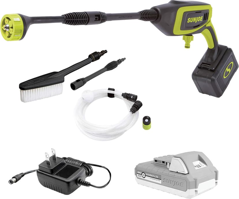 Sun Joe 24V-PP350-LTE 24-Volt IONMAX Power Cleaner Kit, W/ 2.0-Ah Battery + Charger, Water Siphon Hose, Utility Brush, and more, Portable Cleaning On-The-Go