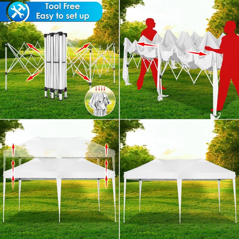 COBIZI Canopy 10x20 Pop Up Canopy Tent Party Tents for Parties Weddings Backyard Waterproof Canopy Outdoor Commercial Instant Canopy Event Tent with Stakes, Ropes,Sandbags, White