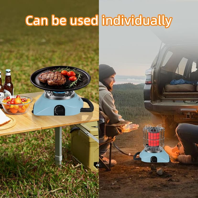 2 in 1 Foldable Propane Heater and Stove, 11000 BTU Portable Propane Heater & 5100BTU Gas stove Suitable for 1LB & 20LB Gas Cylinder,for Patio, Camping, Tent, Ice Fishing, Hunting