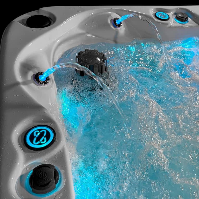 Surfaces Outdoor Hot Tub, Fits 4 Adults, 36 Jets, Double Lounger Seat Spa, Bluetooth, LED Lights, Cover Included, Wellness Tool, Aqualife by Strong Spas