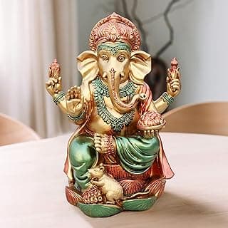 CALMMIND Lord Ganesha Statues Large - Ganesh Statue for Home Decor - Hindu God Statue 7.2"" - Ganesha Idol for Hindu Decor - Elephant God Hindu Statues in Antique Finish, Ganapati, GAS002