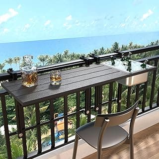 GDLF Upgraded Balcony Table Outdoor Patio Bar Table with Durable Composite Tabletop Aluminum Alloy Frame Hanging Folding Adjustable with Removable Ice Bucket, Easy Assembly (10Mins),43.5" L