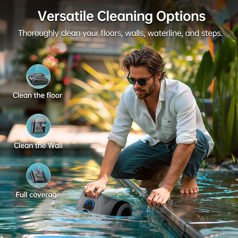 Pool Vacuum for Above Ground Pool: NexTrend Cordless Robotic Pool Cleaner Wall Floor Waterline Cleaning 180W Powerful Suction Last 150 Mins Automatic Robot for Inground Swimming Pool up to 2,050 sq.ft