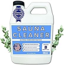 Sauna Cleaner - Makes 4 Gallons Concentrated Sauna Wood Cleaner - 32 oz All-Natural Cleaning Solution for Saunas - Safe for All Surfaces - Removes Grease, Sweat, & Dirt - Eucalyptus Scent