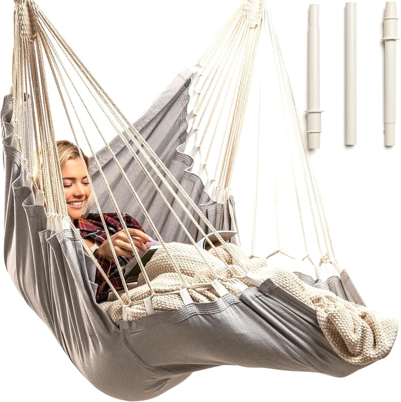 Indoor Hammock Chair Swing - Hanging Hammock Swing Chair - Indoor/Outdoor - Hanging Chairs for Bedroom, Patio, Porch, Swinging Chair Hammock for Adults - Built-In Footrest - Spacious Full-Body Support