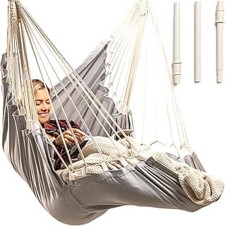 Indoor Hammock Chair Swing - Hanging Hammock Swing Chair - Indoor/Outdoor - Hanging Chairs for Bedroom, Patio, Porch, Swinging Chair Hammock for Adults - Built-In Footrest - Spacious Full-Body Support