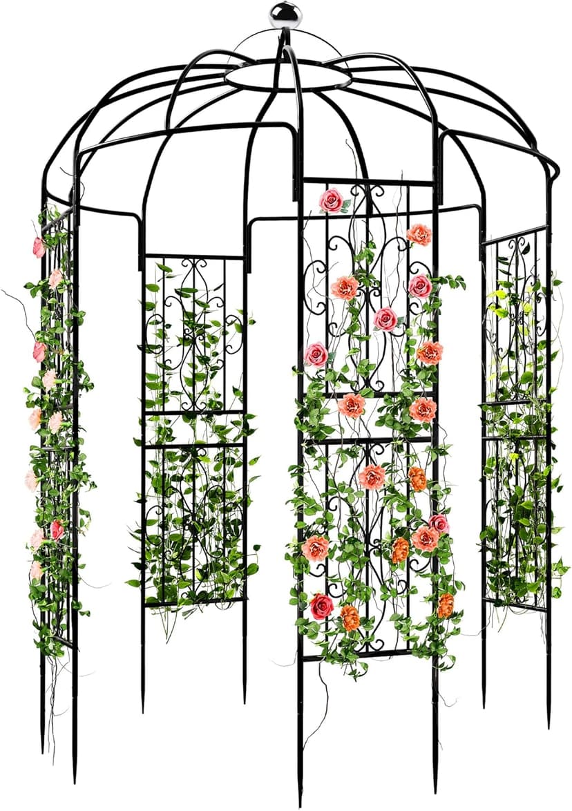 YITAHOME Birdcage Shape Garden Arch Arbors, 9.8'H x 6.8'W Pergola Pavilion for Climbing Plants Outdoor, Wedding Arches for Ceremony Party, Metal Garden Arbor for Patio, Backyard (Black)