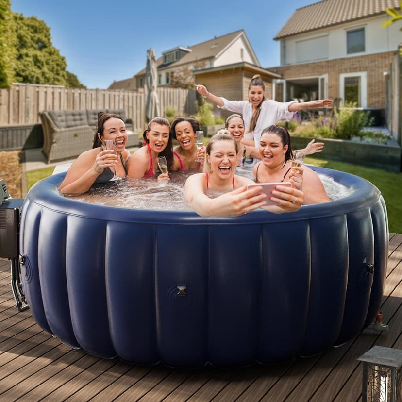 2-4 Person Inflatable Hot Tub, Portable Outdoor Spa with 146 Soothing Air Jets(73" x 28"), Portable Hot Tub with Cover and Heater Pump, Blue