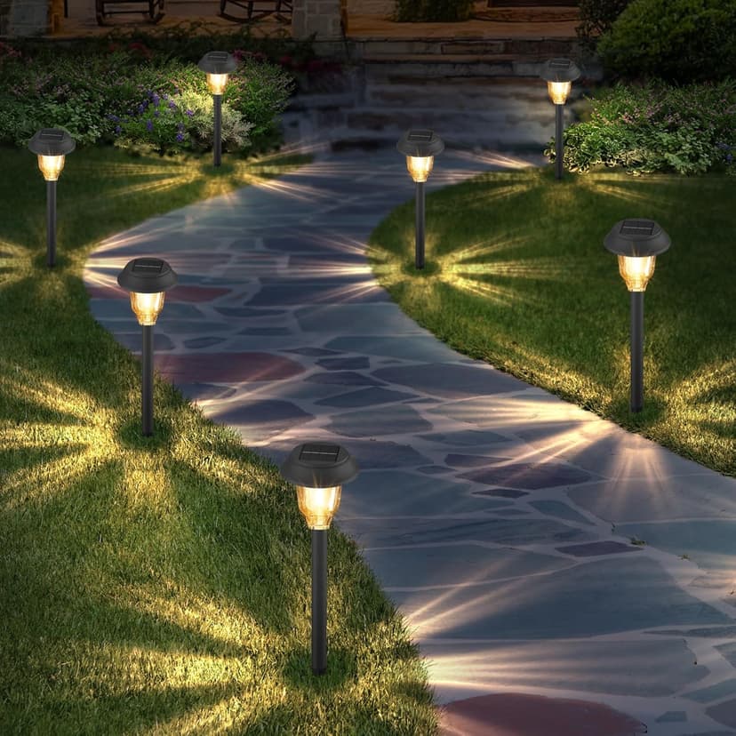 Solar Lights Outdoor, 6 Pack Solar Pathway Lights Waterproof, Metal Glass Outdoor Solar Lights, Auto On/Off Solar Outdoor Lights for Garden Yard Path Walkway Driveway