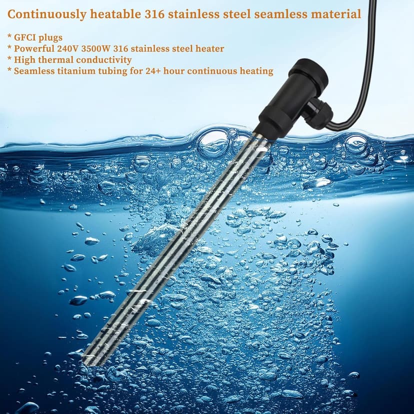 240V 3500W Fully Submersible Portable Electric Hot Tub & Large Pool immersion Water Heater with Thermostat, GFCI Leakage Protection for Bathtubs, Baptismal pool, Buckets, Swimming Pool