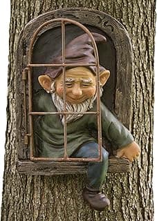 Bits and Pieces - 12-inch Elf Out The Door Tree Hugger - Yard Decorations - Whimsical Tree Sculpture - Garden Decoration - Garden Peeker Yard Art